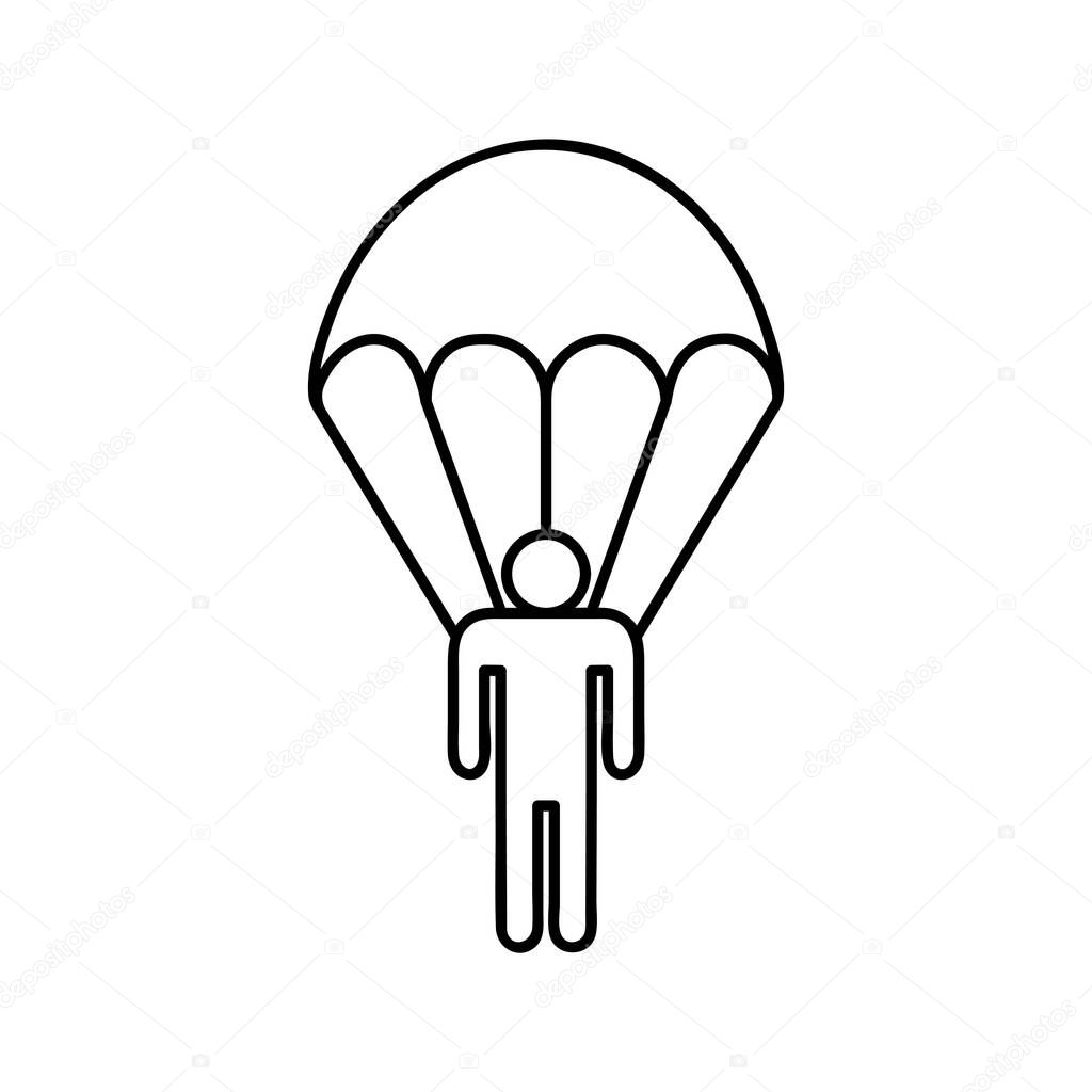 skydive icon, paratrooper with parachute, landing gliding, man in the sky, thin line symbol on white background - editable stroke vector eps10