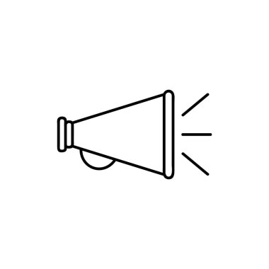 Hoparlör çizgi simgesi, megafon ve Web sitesi düğmesini, boynuz vektör grafikleri, doğrusal model beyaz bir arka planda eps 10.