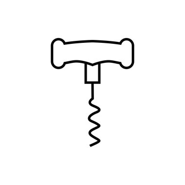 Tirbuşon ya da şarap açacağı simgesi beyaz arka planda izole edilmiş. Vektör illüstrasyonu.