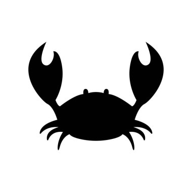 Yengeç ikonu. Yengeç tasarımı. Deniz ürünleri logosu. Beyaz zemin üzerinde siyah düz vektör çizimi. EPS 10