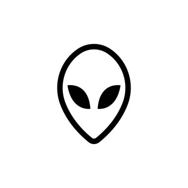 Uzaylı Başı Vektör Simgesi. Beyaz zemin üzerinde siyah düz vektör çizimi. EPS 10