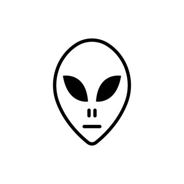 Uzaylı Başı Vektör Simgesi. Beyaz zemin üzerinde siyah düz vektör çizimi. EPS 10