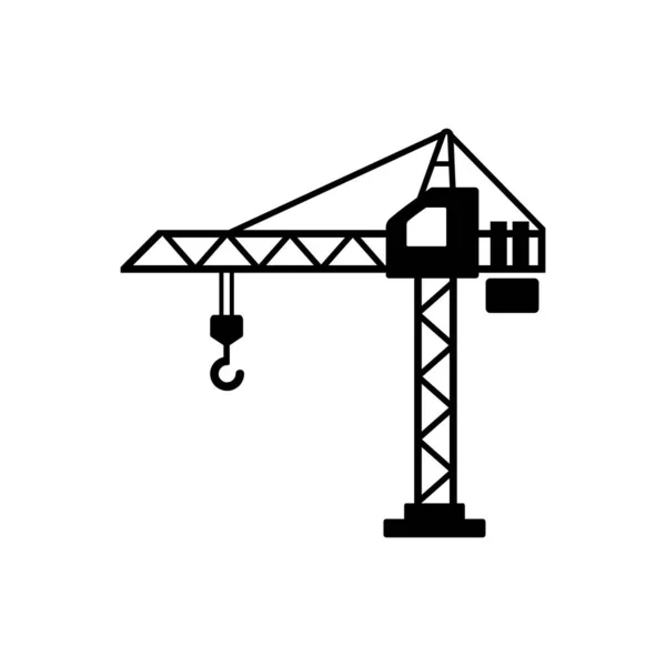 Building Crane Icon Vector Flat Vector Illustration Black White Background — Stock Vector