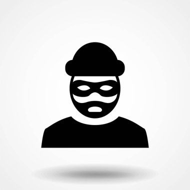 Soygun ikonu. Haydut sembolü beyaz arkaplanda izole edildi. Vektör illüstrasyonu.