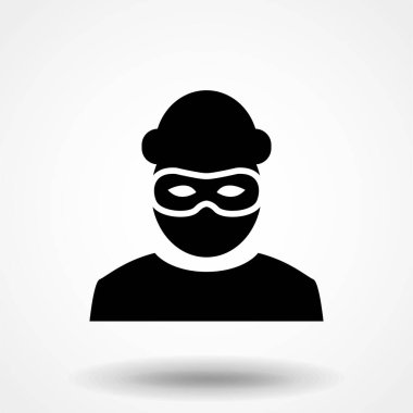 Soygun ikonu. Haydut sembolü beyaz arkaplanda izole edildi. Vektör illüstrasyonu.