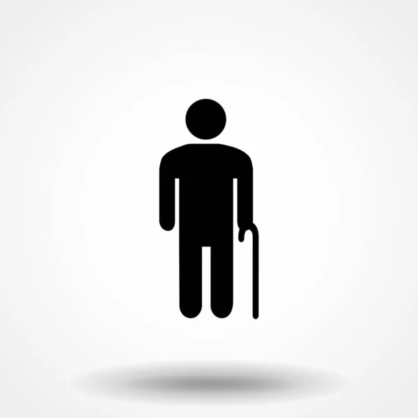 Weak Hunched Old Man Cane Black Silhouette Flat Vector Icon — Stock vektor