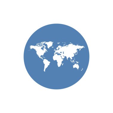 Dünya haritası vektörü, beyaz arkaplanda izole. Düz Dünya, web sitesi şablonu için harita şablonu, yıllık rapor, infografikler. Dünya çapında seyahat, harita silueti arkaplanı.