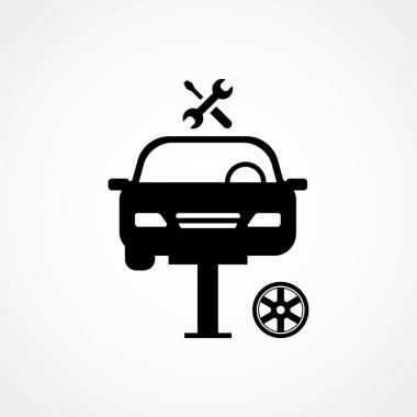 Araba servis merkezi siyah vektör kavramı simgesi. Araba servis merkezi düz illüstrasyon, işareti