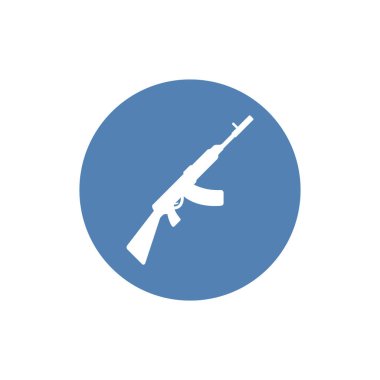 Makineli tüfek katı simgesi. Vektör illüstrasyonu beyaza izole edildi. Silah kabartma tasarımı, ağ ve uygulama için tasarlanmış. Eps 10