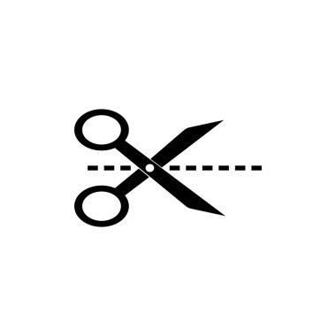 Kesik çizgileri beyaz arkaplanda izole edilmiş makas