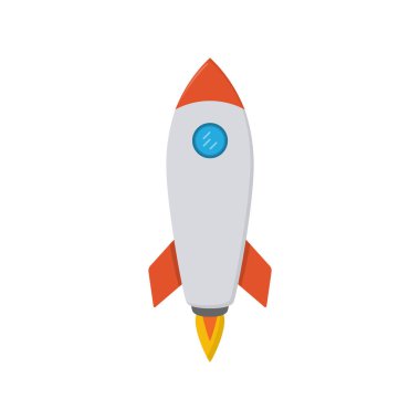 Uzay Roketi Düz Simgesi Beyaz 'da izole edildi. Uzay roketi ya da uzay aracı düz ikonu, beyaz arka planda izole edilmiş. Eps 10