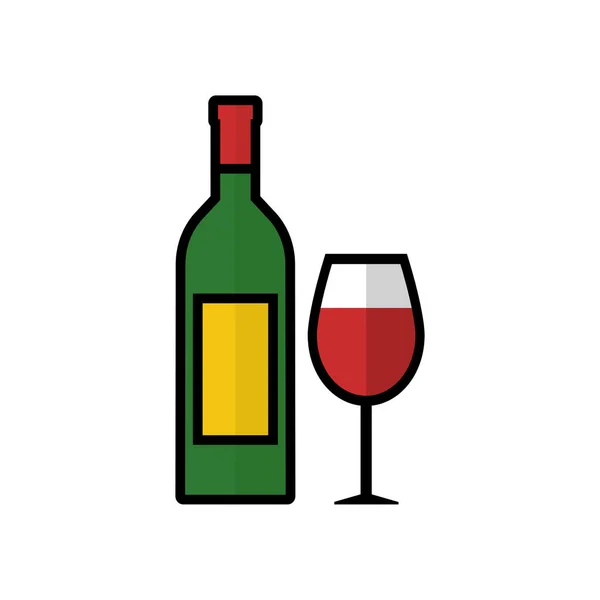Bouteille Vin Verre Vin Icône Plate Vecteur Symbole Logo Illustration — Image vectorielle