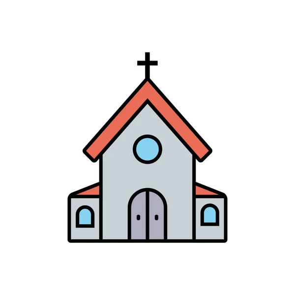 Церковное Здание Плоской Иконой Креста Векторный Знак Красочная Пиктограмма Выделенная — стоковый вектор