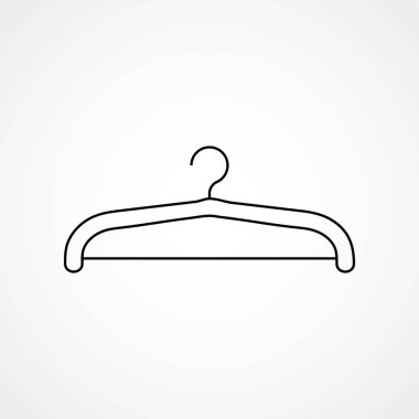 Askı simgesi vektörü. Çizgi elbise askısı sembolü. Modayı takip eden düz tabela tasarımı. Web sitesi ve mobil uygulama için ince doğrusal grafik piktogram. Logo çizimi. Bölüm 10.
