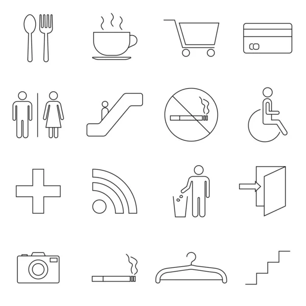 Shopping Mall Line Vector Icons Set — Stock Vector