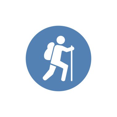 Beyaz arkaplanda yürüyüş simgesi. Sırt çantası simgesi