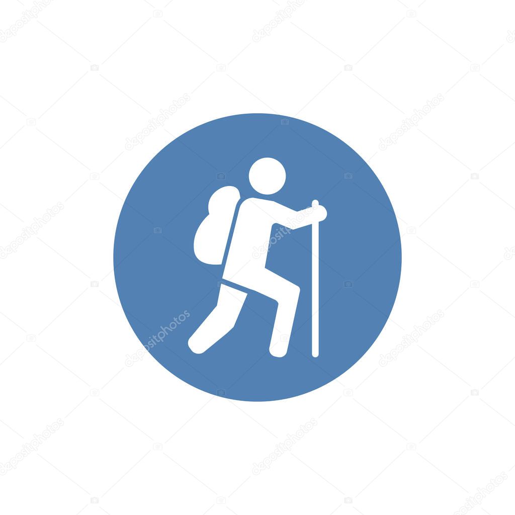 hiking icon on white background. Backpacker icon