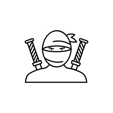 Silah taslak koleksiyonundan bir samuray ikonu. Beyaz arka planda ince bir samuray simgesi var. Ninja sembolü.