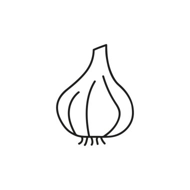 Sarımsak vektör çizgisi simgesi, dış hat vektör işareti, beyaz üzerine izole edilmiş doğrusal resim. Sembol, logo illüstrasyonu.