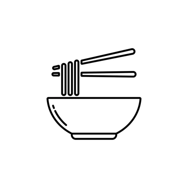 面碗黑线矢量图标 白色背景下两根筷子配面的平面黑线矢量图标 — 图库矢量图片