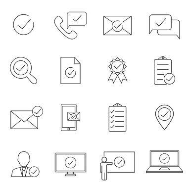 İşaret simgesi ayarlandı. Simgeler doğru, doğrulanmış, sertifika, onay, kabul, onay, kontrol listesi ve daha fazlası olarak dahil edildi. Web tasarımı, mobil uygulama.