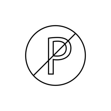 Park yeri simgesi yok. Trafik işaretleri koleksiyonundan beyaz arkaplanda izole edilmiş ince doğrusal park işareti ana hatları simgesi yok. Satır vektör işareti, ağ ve mobil uygulama sembolü.