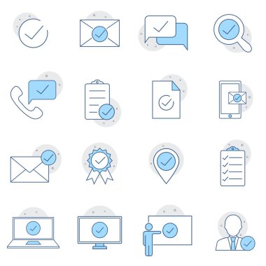 İlgili Vektör Satır Simgelerini Onayla Basit Kümesi. Müfettiş, Pul, Kontrol Listesi ve daha fazlası gibi simgeler içeriyor. Web tasarımı, mobil uygulama.