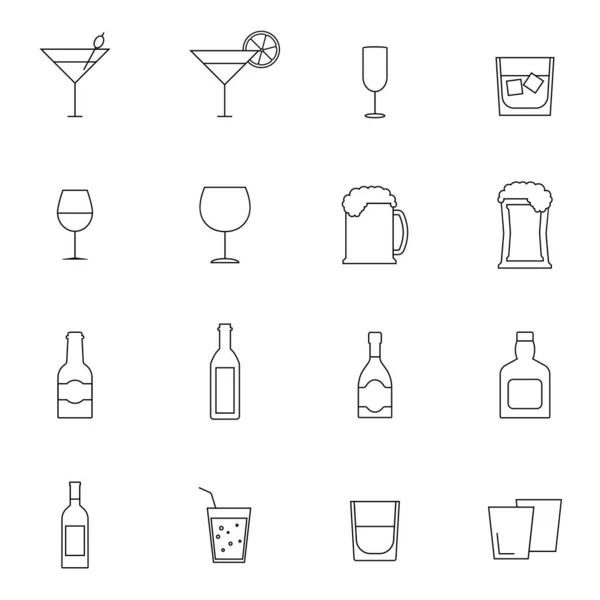 Alcohol Bebe Iconos Conjunto Iconos Línea Sobre Fondo Blanco Botella — Vector de stock