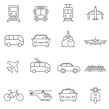 Beyaz arkaplanda izole edilmiş basit çizgi dizaynına sahip taşıyıcı vektör simgeleri