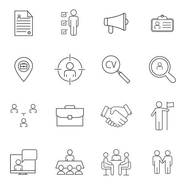 İş görüşmesi, kariyer yolu gibi bir iş bulma ikonu. Modern taslak biçim simgeleri koleksiyonu