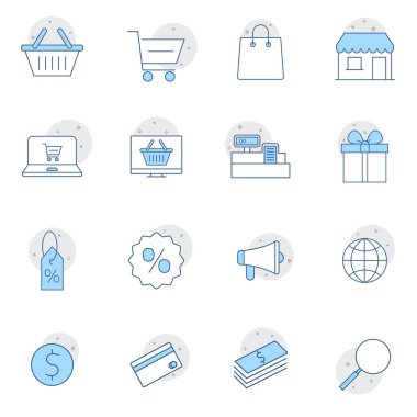 Alışveriş, e-ticaret hattı simgeleri. Piksel mükemmel vektör grafikleri