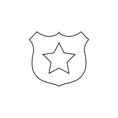 Polis rozet çizgisi simgesi, memur ve kanun, yıldız işaretli kalkan, vektör grafikleri, beyaz arkaplan, 10 Pound.