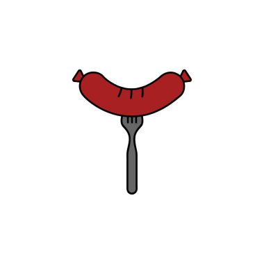 Çatal düz çizgi ikonunda sosis. Sembol, logo illüstrasyonu.