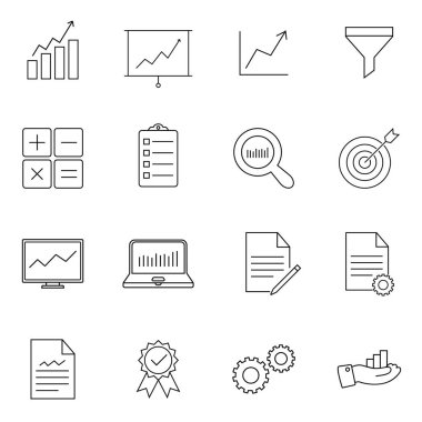 Analitik çizgi simgelerinin basit bir koleksiyonu. Analitik, grafik, grafik, büyüme, trafik, araştırma, istatistik gibi ikonları içerir. Beyaz arkaplanda izole edilmiş en iyi simgeler.