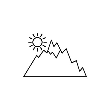 Dağlar tek düz çizgi simgesini izole etti. Moda tarzında birinci sınıf simgeler. Vektör çizimi. Bölüm 10