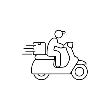 Bisiklet çizgisi ikonunda mal taşıyan bir adam. Teslimatçı ikonu. Web tasarımı, mobil uygulama. Vektör çizimi. Bölüm 10