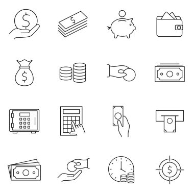 Para Hattı Simgeleri. Beyaz arkaplanda web siteleri, web tasarımı, mobil uygulama işaretleri ve sembolleri