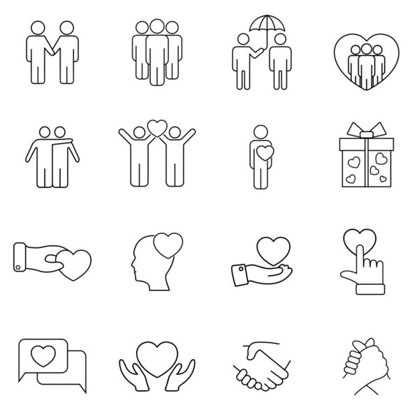 Friendship and Friend icon set in thin line style. Symbol, logo illustration. Pixel perfect vector graphics