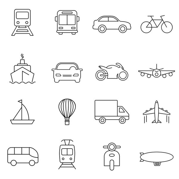 Transport set icon vector. Outline transportation collection. Trendy flat auto sign design. Thin linear graphic pictogram isolated for web site, mobile application. Logo illustration.