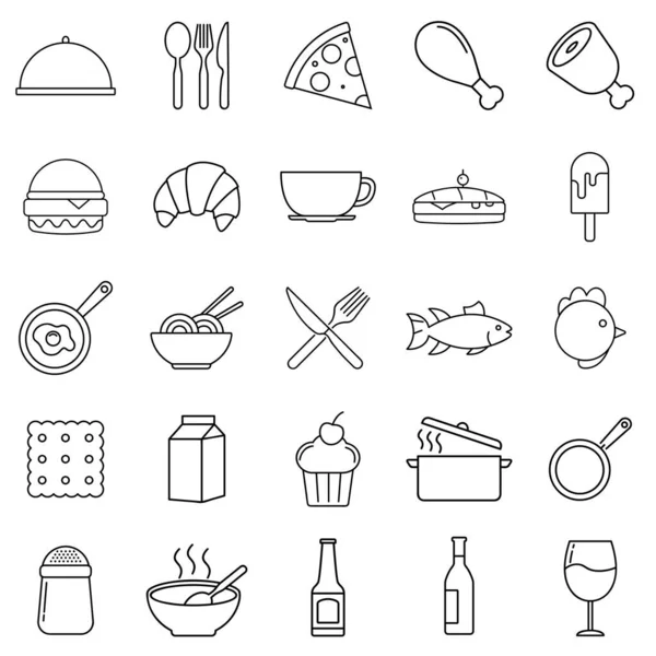 Restoran simgesi bilgi grafikleri, web siteleri ve yazdırma ortamları için uygun. Siyah ve beyaz düz çizgi simgeleri. Taslak vektör logosu illüstrasyonu.