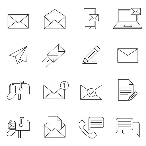 Message Mail Line Icon Set Simple Mono Linear Pictogram Pack — Stock Vector