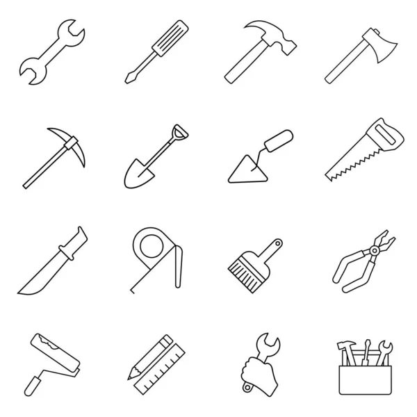 Tools Line Icons Gesetzt Umrisse Lineare Zeichen Einfache Symbolsammlung Moderne — Stockvektor