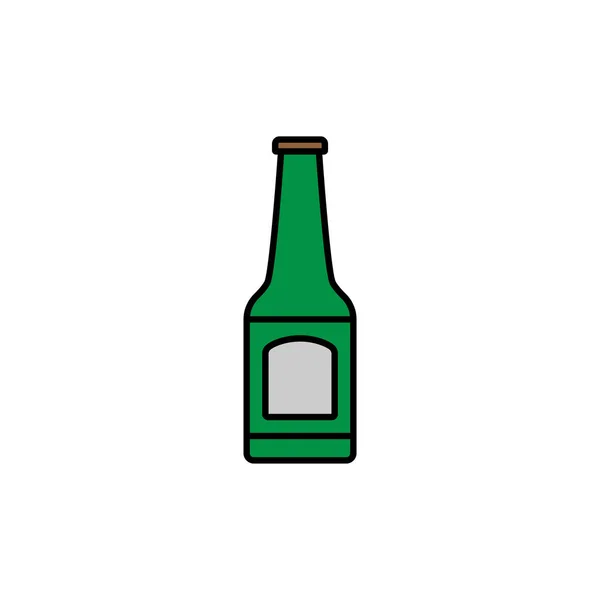Botella Cerveza Vidrio Verde Estilo Plano Vector Símbolo Botella Ilustración — Vector de stock