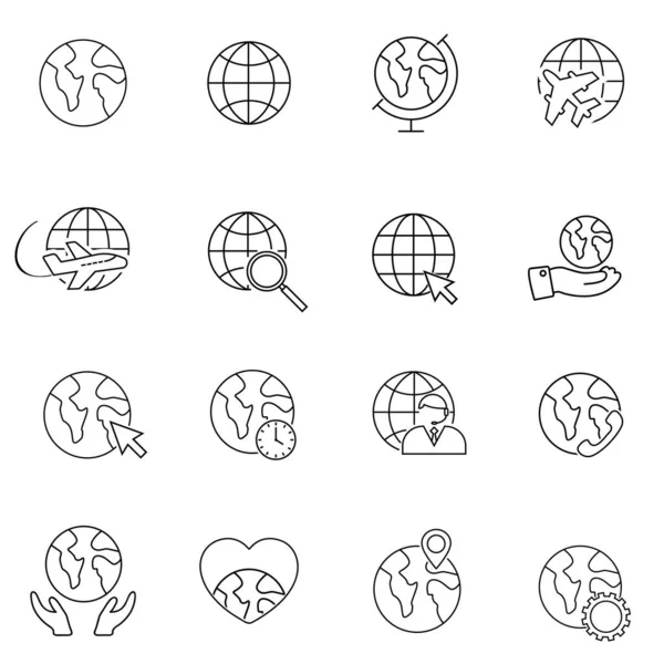 Globus Icon Set Globale Welt Erde Thin Line Symbole Für — Stockvektor