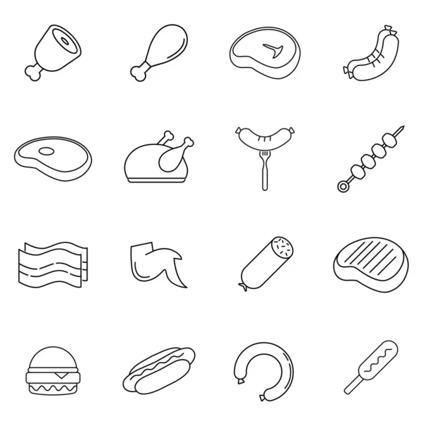 Conjunto Iconos Línea Relacionados Con Carne Salchichas Colección Iconos Estilo — Archivo Imágenes Vectoriales