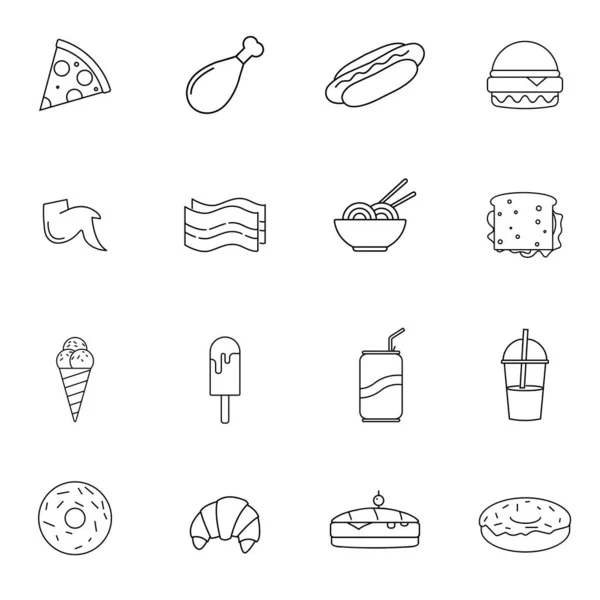 Colección Iconos Que Representan Comida Rápida Comida Chatarra Alimentación Poco — Vector de stock