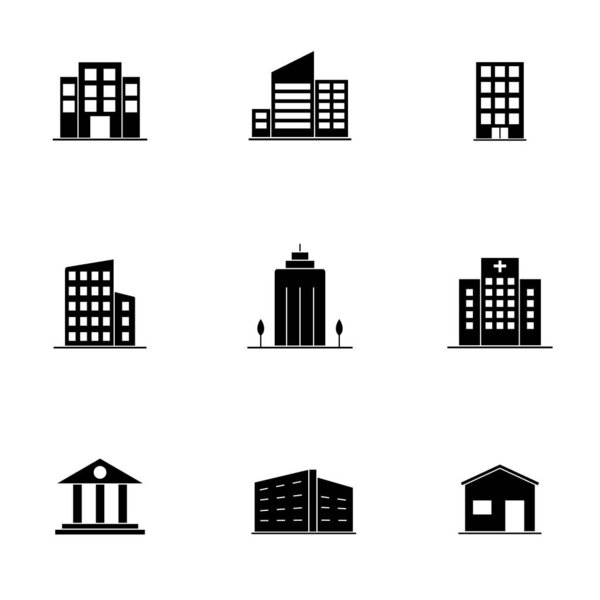 Icon set - Building filled icon style vector illustration on white background. Symbol, logo illustration.