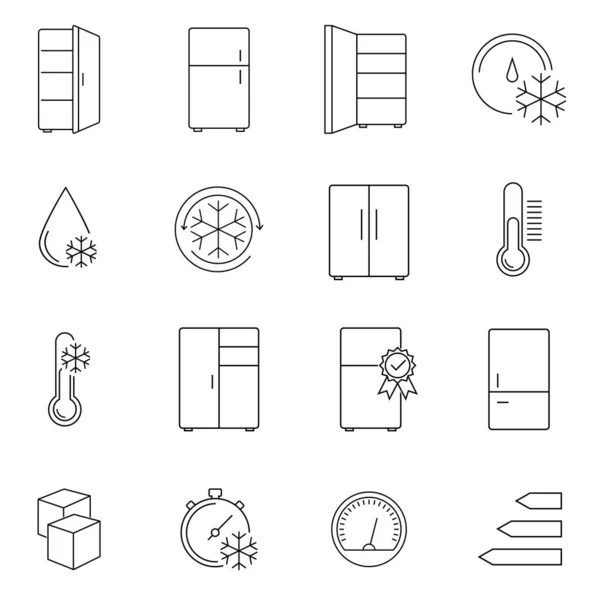 Ensemble Icônes Ligne Relatives Réfrigérateur Réfrigérateur Conserver Les Icônes Linéaires — Image vectorielle