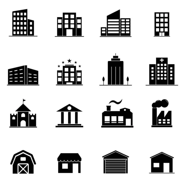 Icon Set Building Filled Icon Style Vector Illustration White Background — Stock Vector