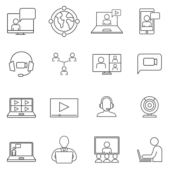 Video Conference Icons Set Collection Linear Simple Web Icons Video — Stock Vector